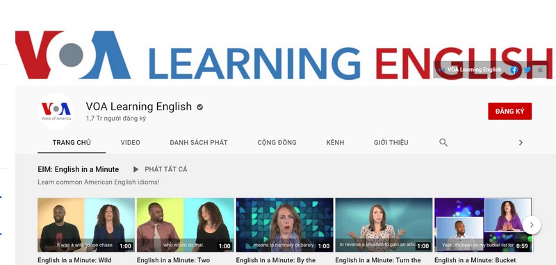 Học tiếng Anh online qua kênh Youtube